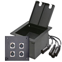 Recessed audio stage pocket with 4 XLR female wired 2' with XLR male pig tails.