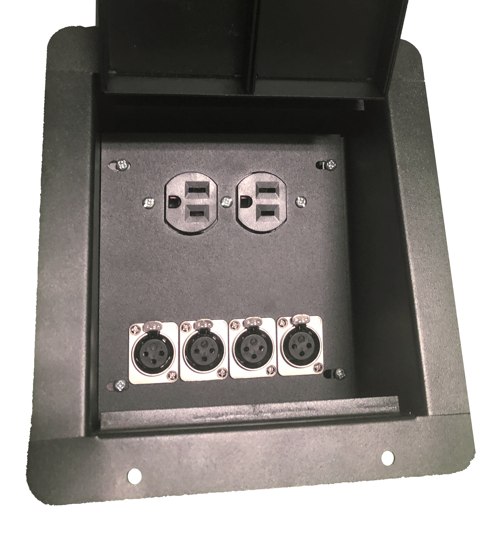 Slanted internal plate for a microphone floor box.